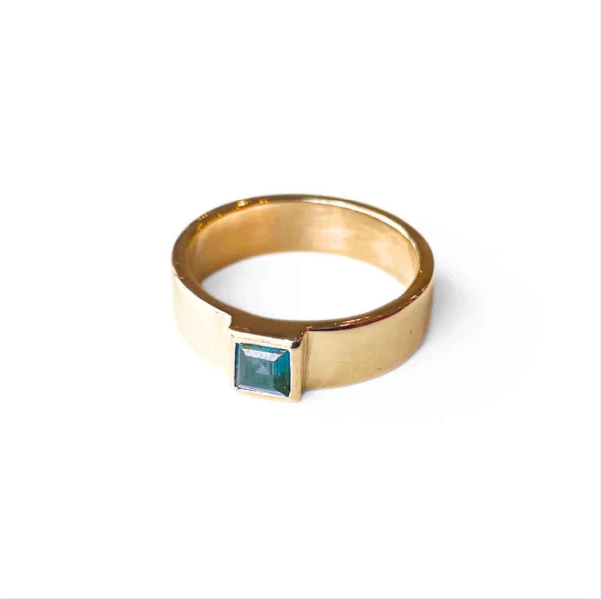 Quadra gold ring  with blue topaz square gem - Nina Alexander Jewellery