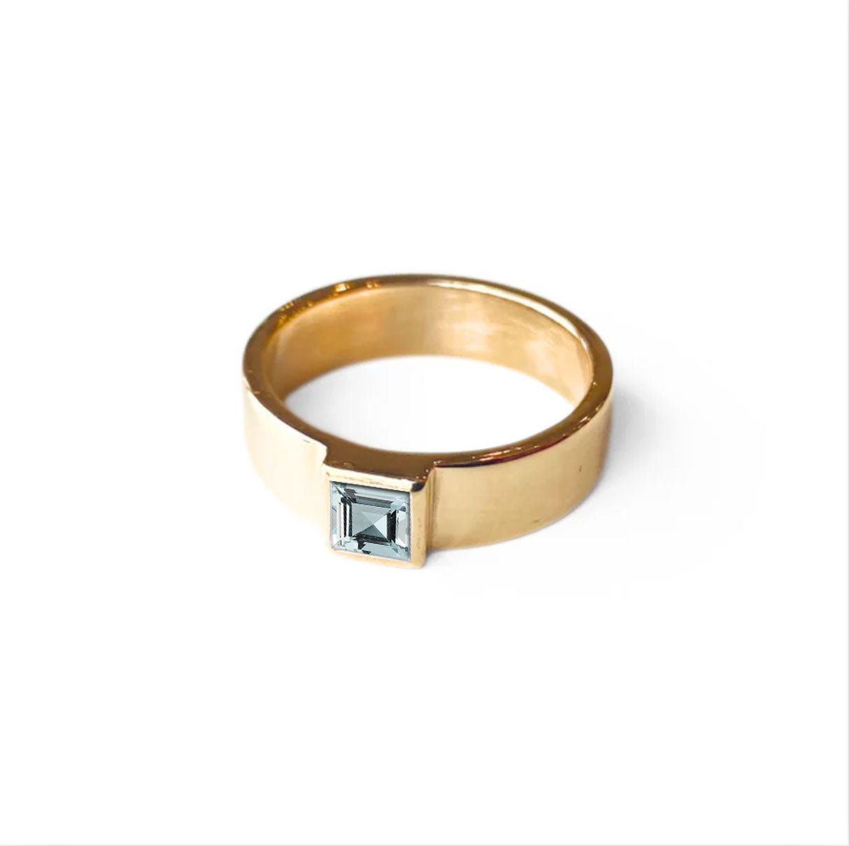 Quadra gold ring  with blue aquamarine square gem - Nina Alexander Jewellery